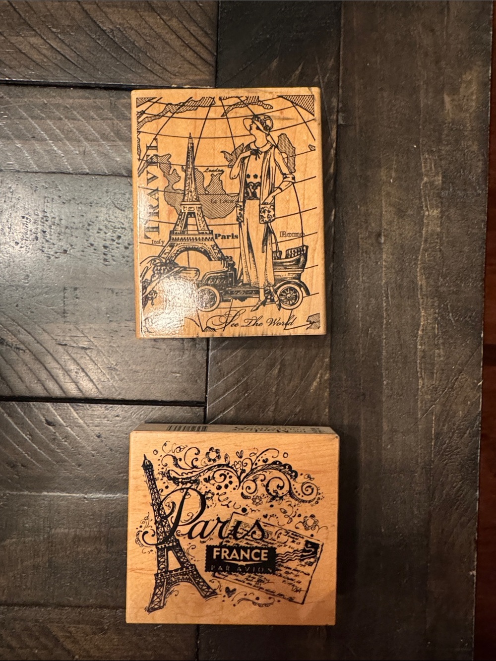 Paris Eiffel Tower Wood Stamp Set